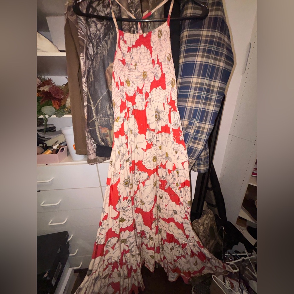 Free People Red and White Floral Maxi Dress